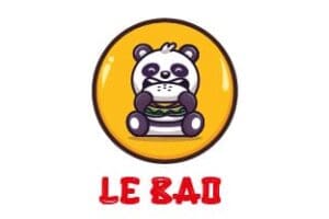 Logo de l’enseigne "Le Bao" avec un panda tenant un burger dans un cercle jaune.