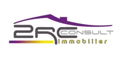 Logo de 2RC Consult Immobilier avec un toit violet.