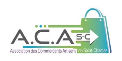 Logo de l’Association des Commerçants Artisans de Saint-Chamas avec sac de shopping.