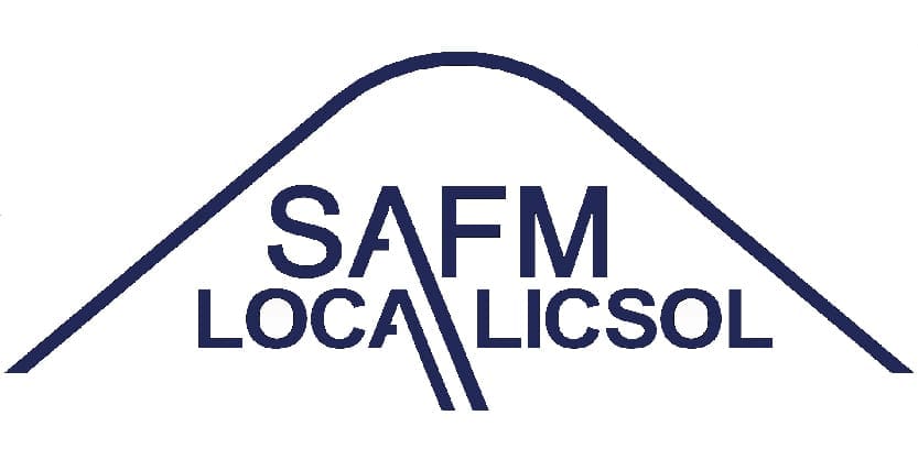 Logo de SAFM Localicsol représentant un tracé de montagne stylisé surplombant le nom de l’entreprise, avec un effet graphique triangulaire au niveau de la lettre A.