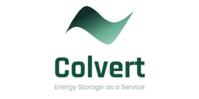 Logo vert avec forme ondulée au-dessus du nom « Colvert » et du sous-titre « Energy Storage as a Service ».